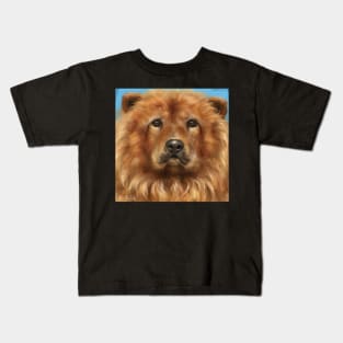 Painting of a Fluffy Golden Brown Chow Chow Dog Kids T-Shirt